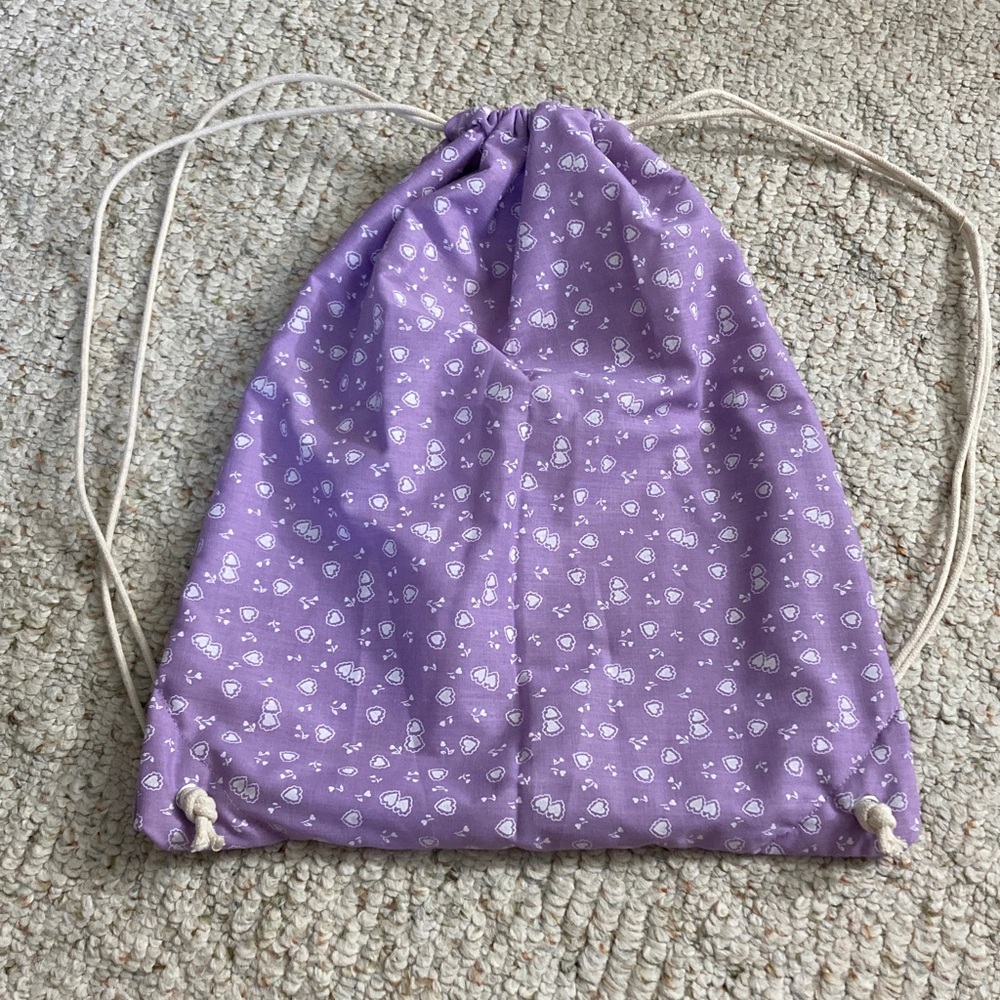 Purple Drawstring Backpack With White Hearts - image 2